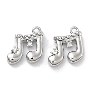 Brass Micro Pave Clear Cubic Zirconia Charms, Musical Note, Real Platinum Plated, 11.5x11x3.5mm, Hole: 1.2mm(KK-M102-47P)