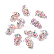 Transparent Resin Cabochons, Sea Horse with Sequins, Colorful, 25x16x6.5mm(RESI-I039-09)