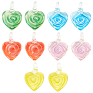 Valentines Day  Handmade Lampwork Pendants, Inner Flower, Heart, Mixed Color, 25x18mm, Hole: 6mm, 10pcs/box(LAMP-DC0001-03)