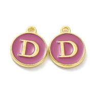 Golden Plated Alloy Enamel Charms, Cadmium Free & Lead Free, Enamelled Sequins, Flamingo, Flat Round with Letter, Letter.D, 14x12x2mm, Hole: 1.4mm(ENAM-XCP0001-13D)