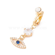 Evil Eye Cubic Zirconia Charm Belly Ring, Clip On Navel Ring, Non Piercing Jewelry for Women, Golden, Blue, 40mm(AJEW-F057-13G)