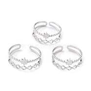 304 Stainless Steel Finger Rings, Cuff Rings, Long-Lasting Plated, Star, Stainless Steel Color, US Size 8 1/2(18.5mm), 4~9.5mm(RJEW-L102-26P)