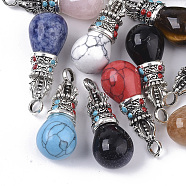 Natural & Synthetic Mixed Gemstone Pendants, with Tibetan Style Alloy Pendant Bails and Enamel, Teardrop, 39~40.5x14.5~15.5x14.5~15.5mm, Hole: 4mm(G-T128-04)