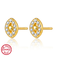 925 Sterling Silver Rhinestone Stud Earrings, Real 18K Gold Plated, with with S925 Stamp, Evil Eye, 6x4mm(YM3163-3)