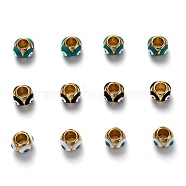 Brass European Enamel Beads, Long-Lasting Plated, Real 18K Gold Plated, Large Hole Beads, Round with Evil Eye, Mixed Color, 9x8.5x6mm, Hole: 4mm(KK-B028-25G)