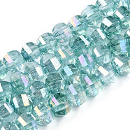 Transparent Electroplate Glass Beads Strands, AB Color Plated, Faceted, Round, Light Sea Green, 8x6mm, Hole: 1.2mm, about 60pcs/strand, 14.96 inch(38cm)(EGLA-N006-078C)