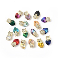 Real 18K Gold Plated Rack Plating Brass Micro Pave Clear Cubic Zirconia Pendants, with Glass, Long-Lasting Plated, Cadmium Free & Lead Free, Leopard with Heart Charm, Mixed Color, 20x12x10.5mm, Hole: 5x4mm(KK-C015-19G)
