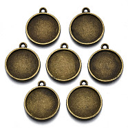 Tibetan Style Alloy Pendant Cabochon Settings, Cadmium Free & Nickel Free & Lead Free, Flat Round, Antique Bronze, Tray: 16mm, 21x18x2mm, Hole: 1.6mm, about 625pcs/1000g(TIBE-S322-002B-AB-NR)