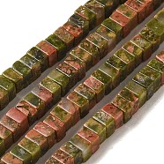 Natural Unakite Beads Strands, Square, 3x3x1.5mm, Hole: 1mm, about 240pcs/strand, 16.14 inch(41cm)(G-N342-79)