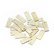 Brass Pendants, Long-Lasting Plated, Rectangle, Textured, Real 14K Gold Plated, 13x5x0.2mm, Hole: 1mm(KK-F797-12G)