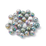 Opaque Glass Beads, Round with Electroplate Mixed Pattern, Colorful, 10x9.5mm, Hole: 1.5mm(EGLA-XCP0001-05)