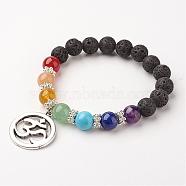 Gemstone Bead Charm Bracelets, Chakra Stretch Bracelets, with Alloy Findings, Ring with Om Symbol, Colorful, 58mm(2-1/4 inch)(BJEW-JB02600--05)