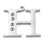 304 Stainless Steel Letter Pendant Rhinestone Settings, Stainless Steel Color, Letter.H, H: 15x16x1.5mm, Hole: 1.2mm, Fit for 1.6mm rhinestone(STAS-J028-01H)