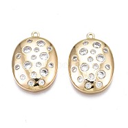 Brass Micro Pave Clear Cubic Zirconia Pendants, Nickel Free, Oval, Real 18K Gold Plated, 19x13.5x3mm, Hole: 1mm(KK-N232-258)