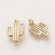 Brass Charms, Nickel Free, Real 18K Gold Plated, Cactus, 14x9x2mm, Hole: 2mm(KK-Q735-209G)