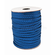 Imitation Leather Cord, Braided, Medium Blue, Size: about 6mm wide, 2.4mm thick, about 100m/roll(LC-N002-2)