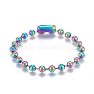 304 Stainless Steel Ball Chain Bracelets, Tag Chain, Rainbow Color, 7-5/8 inch(19.5cm)(BJEW-F410-01B-MC)