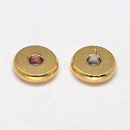 Flat Round Rack Plating Brass Spacer Beads, Long-Lasting Plated, Nickel Free, Golden, 7x2mm, Hole: 1mm(X-KK-P030-06G-NF)