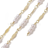 Rack Plating Brass Oval Link Chains, with Plastic Pearl Beaded, Unwelded, with Card Paper, Golden, 18.5~19.5x4mm(CHC-C026-09)