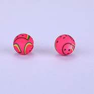 Printed Round with Watermelon Pattern Silicone Focal Beads, Medium Violet Red, 15x15mm, Hole: 2mm(SI-JX0056A-198)