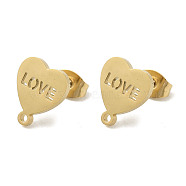 Ion Plating(IP) 304 Stainless Steel Stud Earring Findings, LOVE Heart, Golden, 11x9.5mm, Hole: 1.2mm, Pin: 0.7x11mm(STAS-I206-87G)