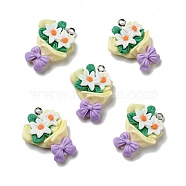 Opaque Resin Pendants, with Platinum Tone Iron Loops, Lily, Colorful, 27.5x20x7mm, Hole: 2mm(RESI-D055-048P)