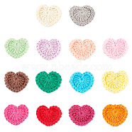 14Pcs 14 Colors Heart Handmade Crochet Cotton Appliques, Ornament Accessories, for DIY Sewing Craft Decoration, Mixed Color, 29~34x35~38x3~3.5mm, 1pc/color(AJEW-FG0002-48)