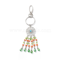 Woven Net/Web Pendant Keychain, Glass Seed Beaded Keychain, with Iron Findings, Colorful, 14cm(KEYC-JKC00407)