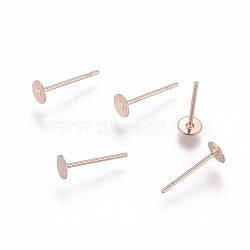 304 Stainless Steel Stud Earring Findings, Flat Round, Rose Gold, 4x0.3mm, Pin: 0.7mm(STAS-H436-24RG-4mm)