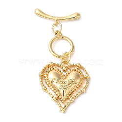 Brass Micro Pave Clear Cubic Zirconia Toggle Clasps, Heart, Real 18K Gold Plated, 45mm, Bar: 19x7x3mm, Hole: 1.4mm; Ring: 13x11x1.5mm, Hole: 1.4mm(KK-N254-80G)