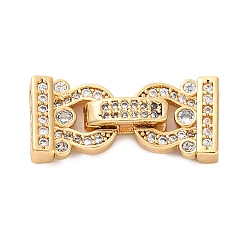 Brass Micro Pave Clear Cubic Zirconia Fold Over Clasps, Real 18K Gold Plated, 22mm(KK-P291-16G)