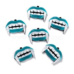 Western Style Fluorescent Acrylic Pendants, Fangs Shape, Dark Cyan, 30x37x4mm, Hole: 2mm(BACR-I001-01E)