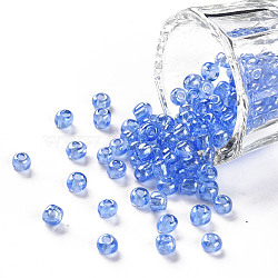 Glass Seed Beads, Trans. Colours Lustered, Round, Cornflower Blue, 4mm, Hole: 1.5mm, about 4500pcs/pound(SEED-A006-4mm-106)