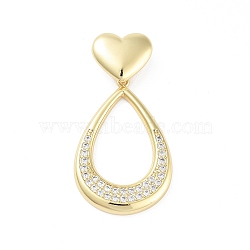 Rack Plating Brass Micro Pave Clear Cubic Zirconia Pendants, Long-Lasting Plated, Lead Free & Cadmium Free, Teardrop, 40mm, Hole: 4x7.5mm, teardrop: 31x21x3mm(KK-H474-19G-06)