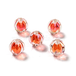 Two Tone UV Plating Rainbow Iridescent Acrylic Beads, Pumpkin, Red, 15.5x14.5~15mm, Hole: 2.7~2.8mm(TACR-D010-05H)