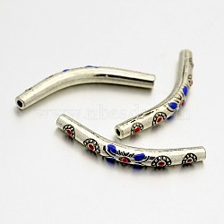 Alloy Enamel Curved Tube Beads, Curved Tube Noodle Beads, Lead Free & Cadmium Free & Nickel Free, Antique Silver, 35x4mm, Hole: 1.5mm(ENAM-E272-39AS-4mm-NR)