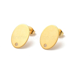201 Stainless Steel Stud Earring Findings, with 304 Stainless Steel Pin & Hole & Friction Ear Nuts, Oval, Real 24K Gold Plated, 15x11mm, Hole: 1.8mm, Pin: 0.7mm(STAS-D244-26G)