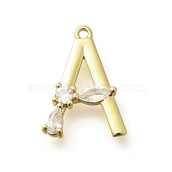 Brass Micro Pave Cubic Zirconia Pendants, LetterA-Z Charms, Golden, Letter A, 16x12x2.5mm, Hole: 1mm(KK-M310-01G-01)