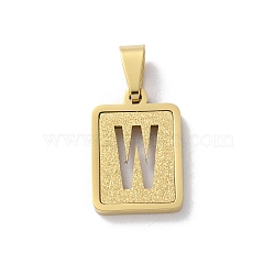 304 Stainless Steel Alphabet Pendants, Real 18K Gold Plated, Rectangle Charm, Letter W, 17.5x12x2mm, Hole: 7.5x3.5mm(STAS-S152-01G-W)