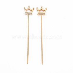 Brass Pins, Nickel Free, Crown, Real 18K Gold Plated, 43mm, crown: 7.5x6.5x2mm, pin: 0.7mm(KK-S364-092)