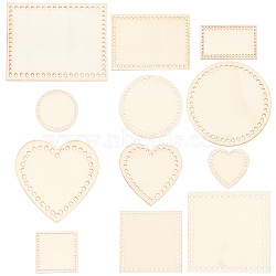 12 Sets 4 Style Wooden Basket Bottoms, Crochet Basket Base, Round & Heart & Square & Rectangle, for Basket Weaving Supplies and Home Decoration Craft, BurlyWood, 1 sets/style(DIY-GF0004-76)
