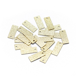 Brass Pendants, Long-Lasting Plated, Rectangle, Textured, Real 14K Gold Plated, 13x5x0.2mm, Hole: 1mm(KK-F797-12G)