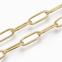 PVD Vacuum Plating 304 Stainless Steel Paperclip Chains, Drawn Elongated Cable Chains, Soldere, Real 18K Gold Plated, 12x4x1mm, about 39.37 inch(1m)/strand.(X-CHS-S006-JN957-2-01)