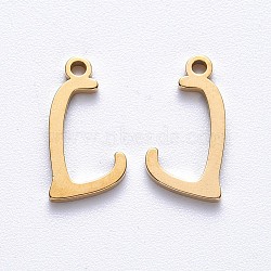 PVD Vacuum Plating 201 Stainless Steel Charms, Laser Cut, Real 18K Gold Plated, Letter.L, 13x6.5x1mm, Hole: 1mm(STAS-R105-L-G)