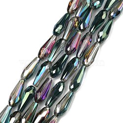 Electroplate Glass Beads Strands, Half Plated, Faceted, Teardrop, Rainbow Plated, 15x6mm, Hole: 1mm, about 50pcs/strand, 28.3 inch(72cm)(EGLA-L015-HP-B02)