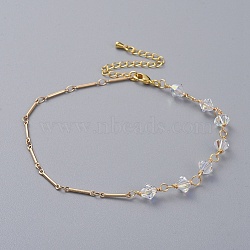 Bicone Austrian Crystal Anklets, with Real 18K Gold Plated Brass Bar Link Chains, Brass Chain Extender and Lobster Claw Clasps, Clear AB, 8-5/8 inch(22cm)(AJEW-AN00276)