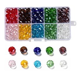 Electroplate Glass Beads, Pearl Luster Plated, Faceted, Rondelle, Mixed Color, 8x6mm, Hole: 1mm, 10 colors, 30pcs/color, 300pcs/box(EGLA-X0006-01C-8mm)