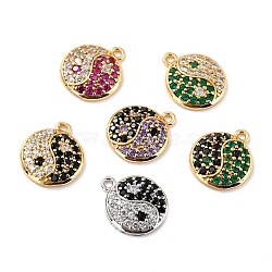 Eco-Friendly Brass Micro Pave Cubic Zirconia Charms, Cadmium Free & Lead Free, Real 18K Gold Plated, Round, Mixed Color, 14x12x3mm, Hole: 1.4mm(ZIRC-C027-10-RS)