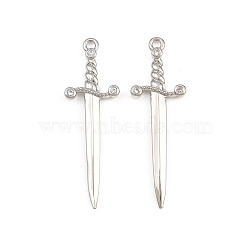 Brass Micro Pave Clear Cubic Zirconia Pendants, Sword Charms, Rack Plating, Long-Lasting Plated, Cadmium Free & Lead Free, Platinum, 32x10x2mm, Hole: 1.4mm(CU-CBAD306-20P)