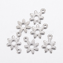 304 Stainless Steel Charms, Flower, Stainless Steel Color, 11x8x0.8mm, Hole: 2mm(X-STAS-L200-32P)